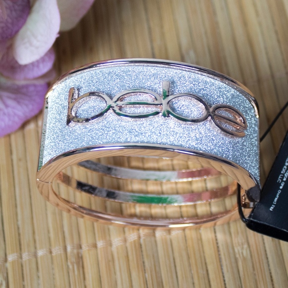bebe Jewelry - bebe Rose Gold & Silver logo hinge bracelet